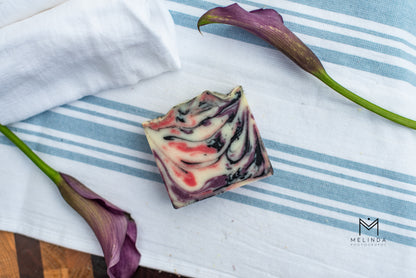 Black raspberry vanilla tallow bar soap handmade with beef tallow and natural oils