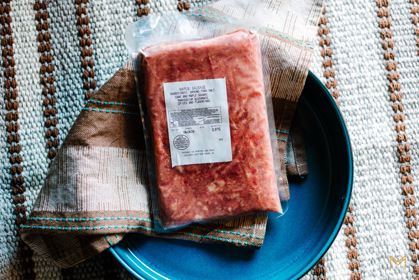 Farm-raised loose maple sausage in 1 lb pack, pasture-raised pork, sweet and savory breakfast meat, shipped nationwide from West Virginia.