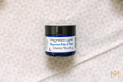 Magnesium tallow balm in jar for muscle relaxation and skin hydration