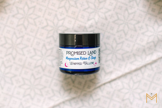 Magnesium tallow balm in jar for muscle relaxation and skin hydration