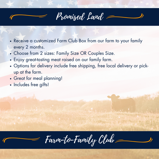 Enjoy a customized farm-raised beef shipped directly to your doorstep every 2 months. Boxes including shipping costs! Shipped directly from our farm!